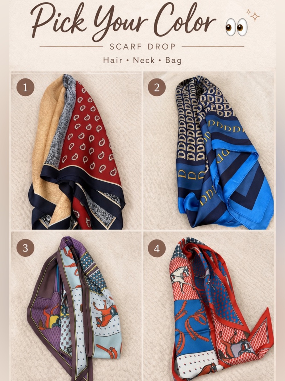 Silky Twilly Scarf For Hair, Neck, Bag, Wrap Parisian Chic Giftable